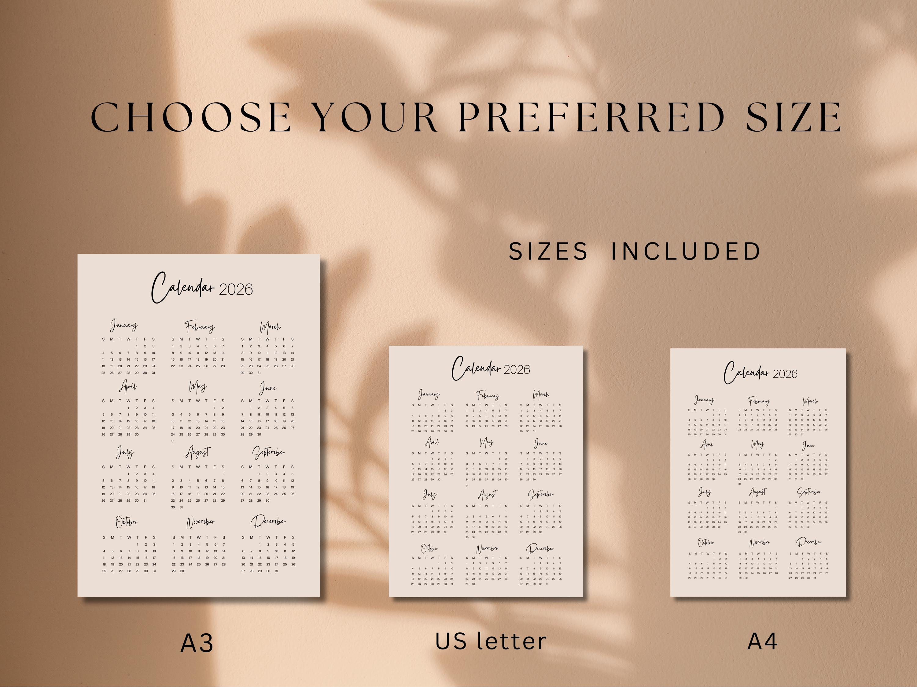 Minimalist Printable Calendar 2026 Monthly Planner 2026, US Letter ...