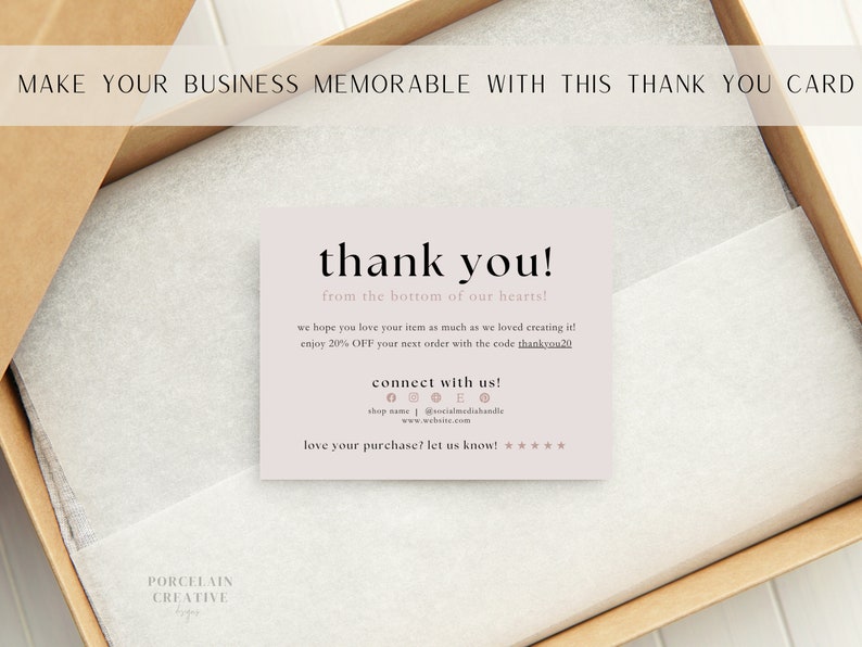 Minimalist Editable Business Thank You Card Thanks for Your Purchase ...