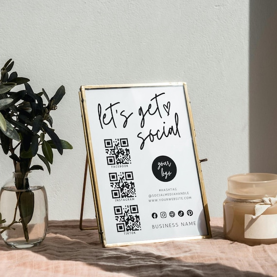Social Media Sign Template, Small Business Sign Template, Social Media Business Sign QR Code Sign ,DIY Instagram Facebook Follow Us Sign