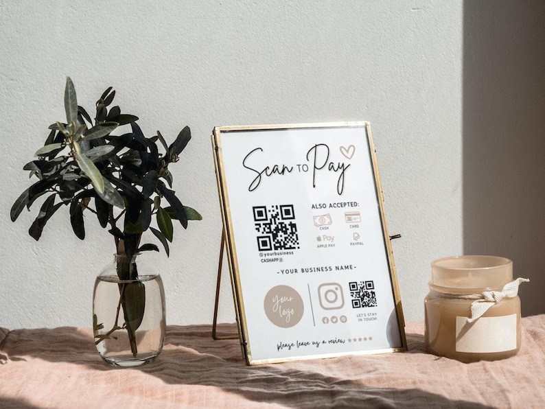 Boho Scan to Pay QR Code Sign, Printable Payment Template, Venmo ...
