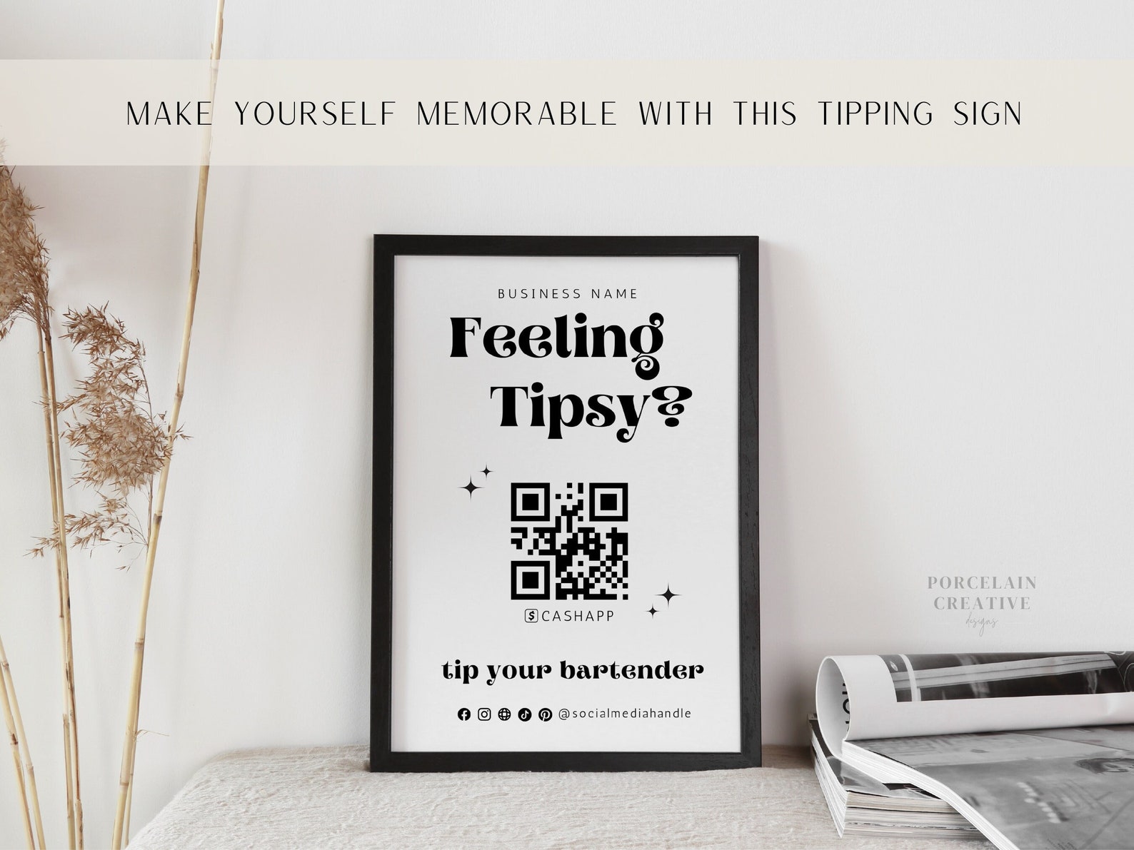 Store Tips Sign Retro Feeling Tipsy Tip Bar Printable Virtual Tip Venmo Cashapp Tip ...