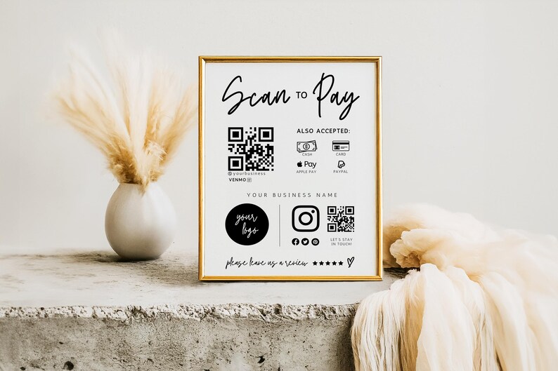 Boho Bundle Scan to Pay QR Code Sign, Printable Payment Template, Venmo ...