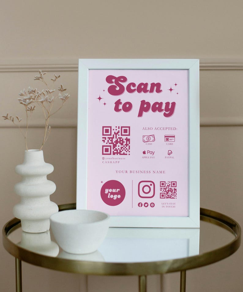 Retro Scan to Pay QR Code Sign, Printable Payment Template, Venmo ...