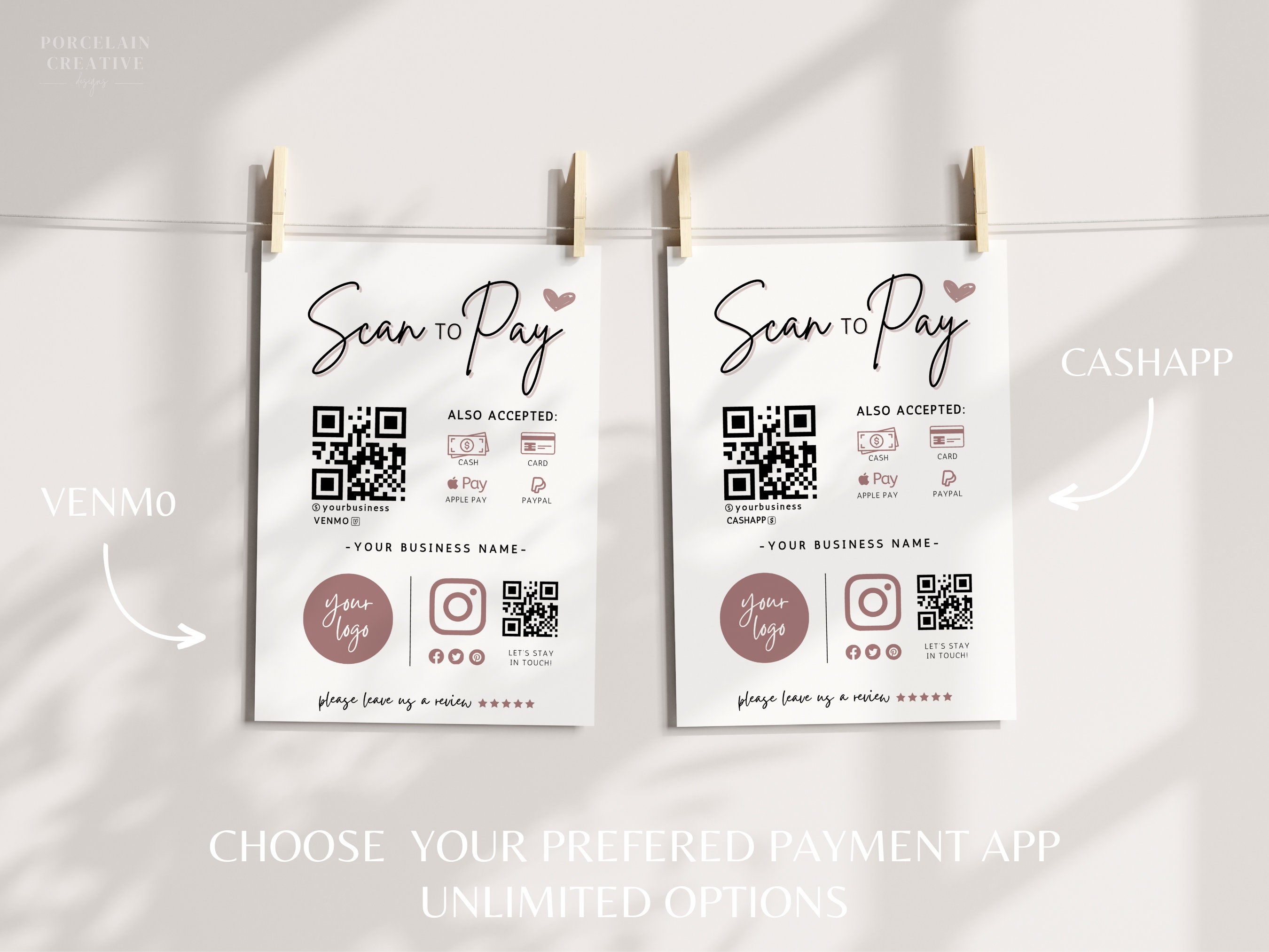 Rose Boho Scan to Pay QR Code Sign, Printable Payment Template, Venmo ...