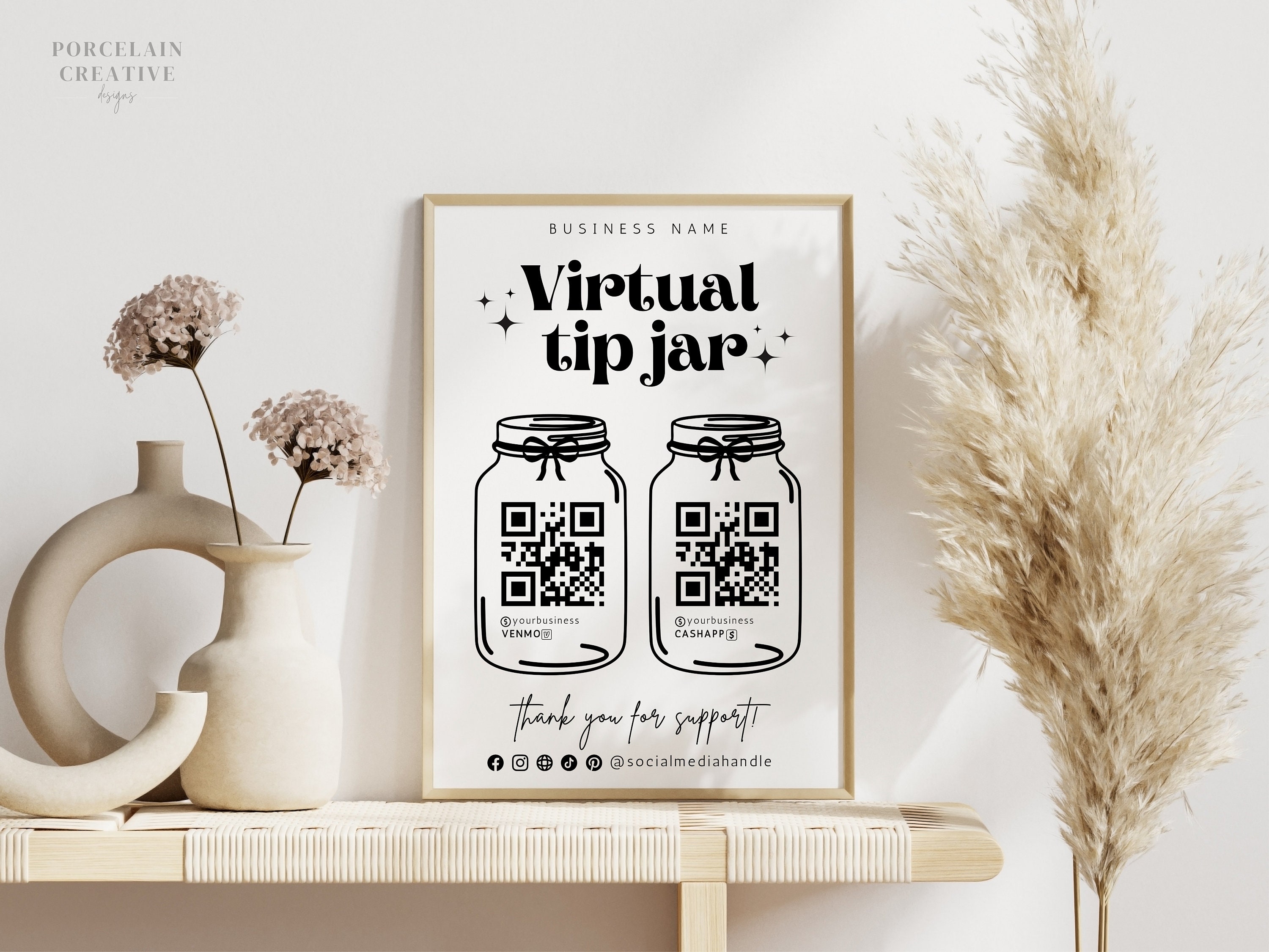 Retro Virtual Tip Jar Digital Printable Template, Venmo Cashapp Payment