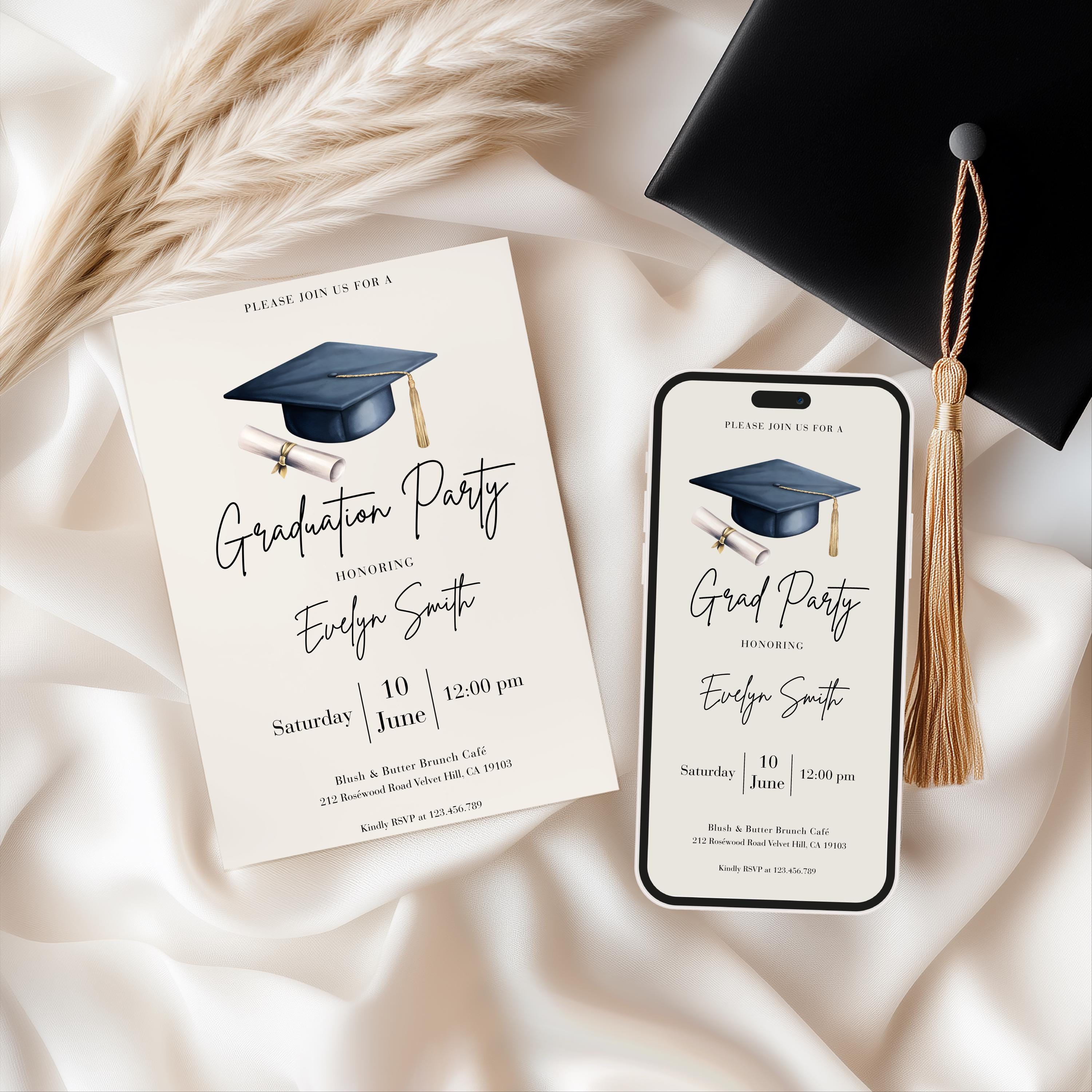 Graduation Party Invitation Template, Class of 2025, Editable Grad Invite, Mobile Invitation, Graduation Invite, Canva Digital Download