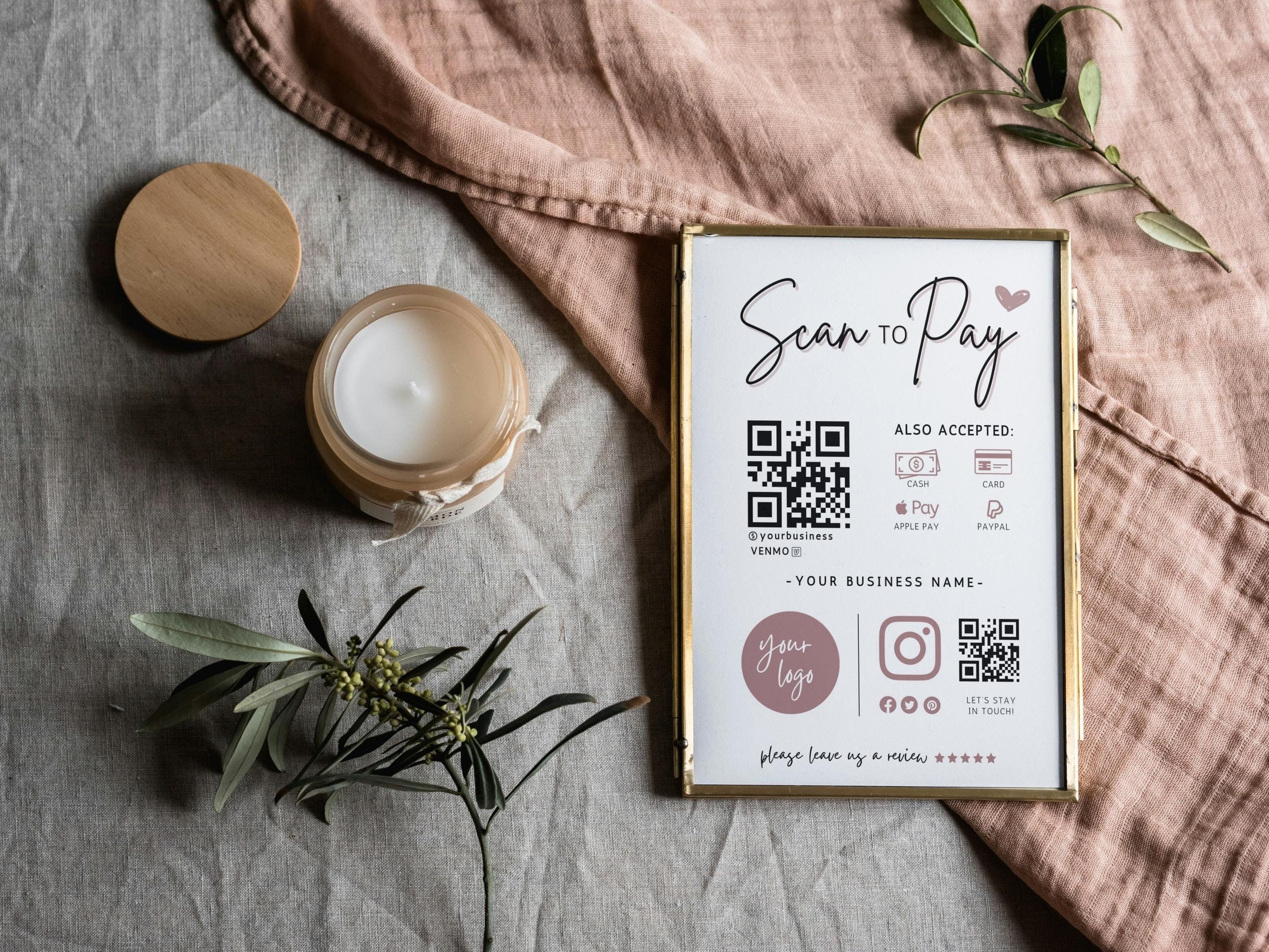 Rose Boho Scan to Pay QR Code Sign, Printable Payment Template, Venmo ...