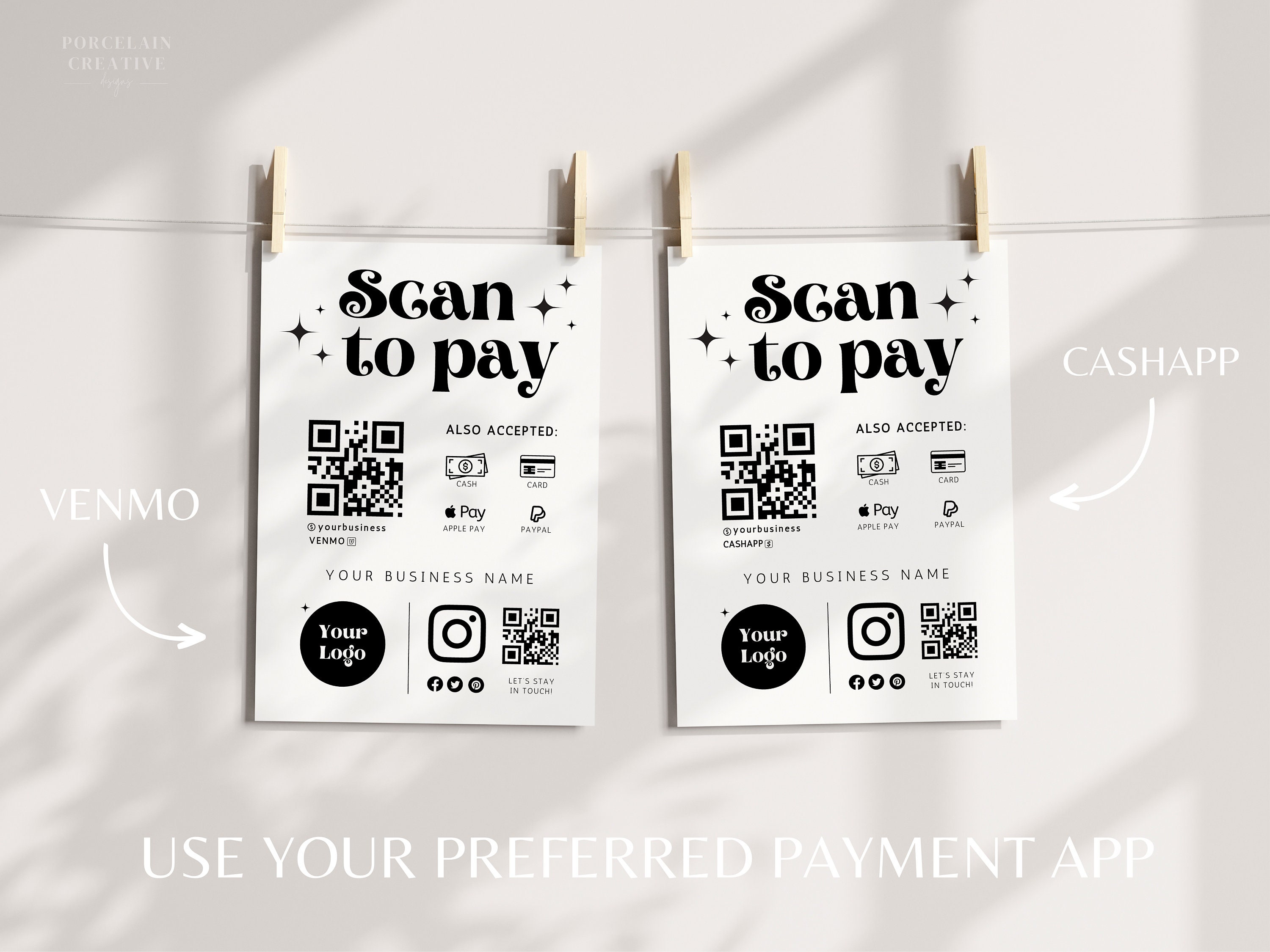 Retro Scan to Pay QR Code Sign, Printable Payment Template, Venmo ...