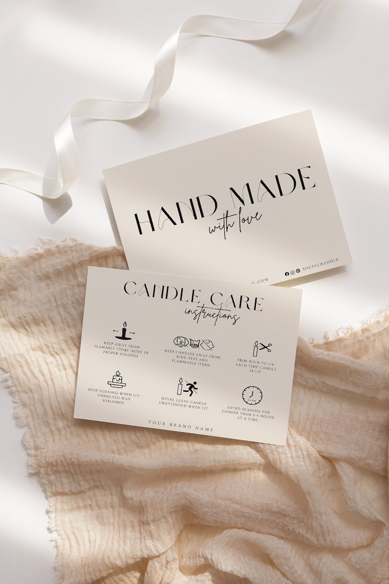 Editable Candle Care Card Template, Thank You Card, Printable Candle Care Instructions Card, Candle Packaging Insert, Canva Template image 2