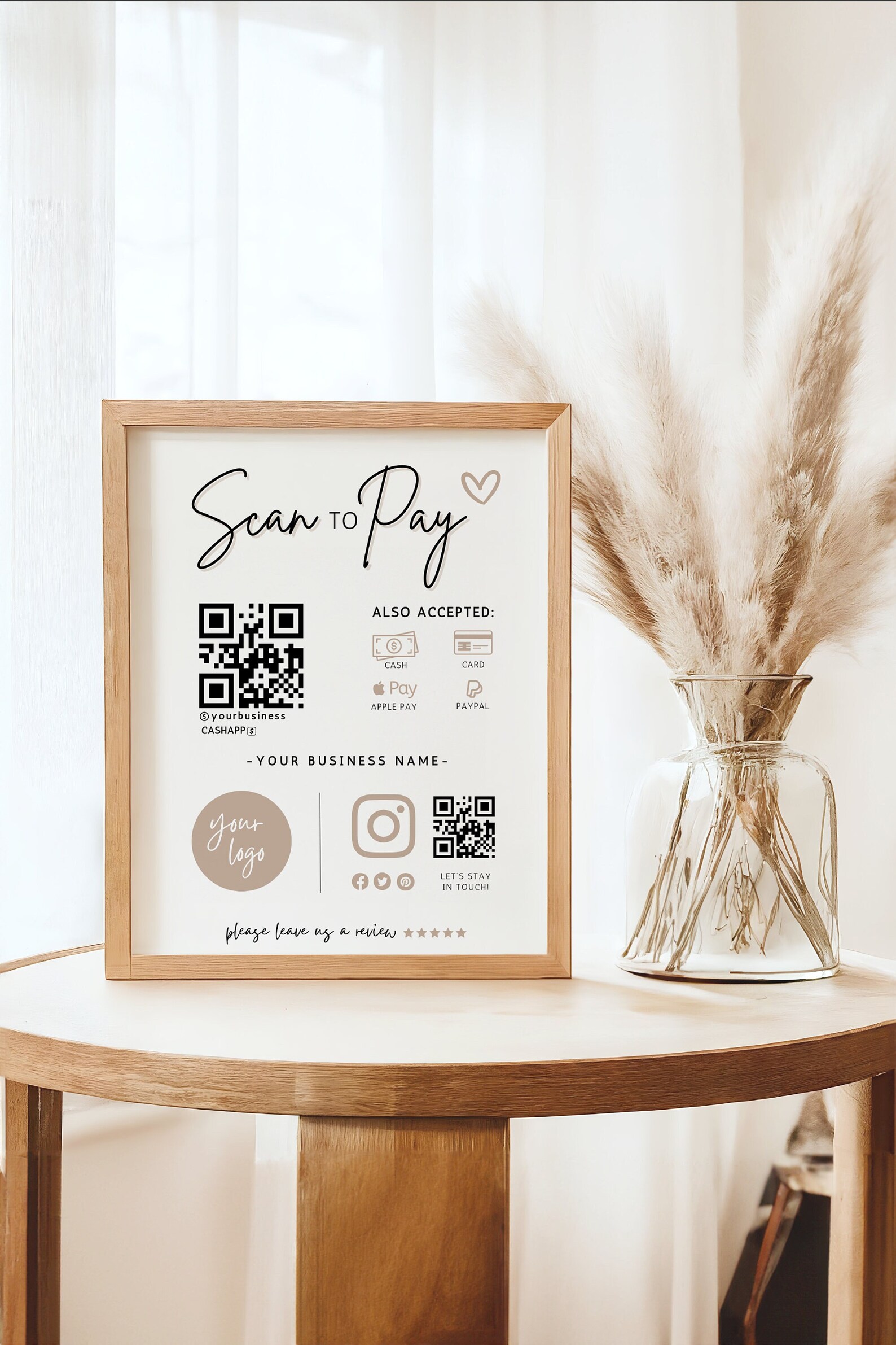 Boho Scan to Pay QR Code Sign, Printable Payment Template, Venmo ...