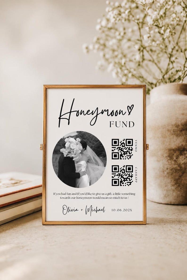 Wedding Photo Qr Code Example Honeymoon Fund Sign Template, Wedding QR Code Sign, DIY Minimalist ...