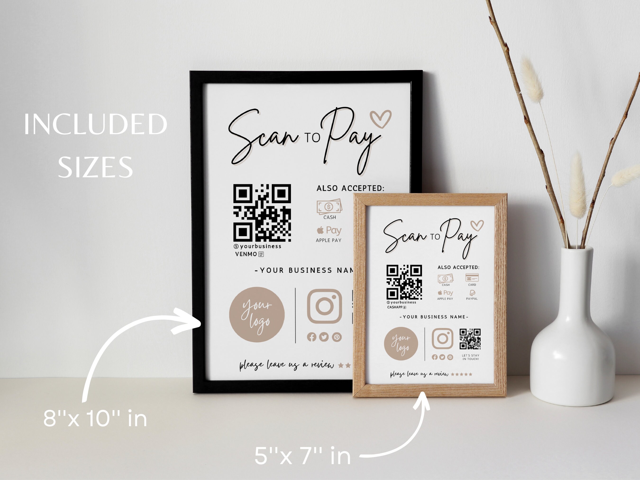 Boho Scan to Pay QR Code Sign, Printable Payment Template, Venmo ...