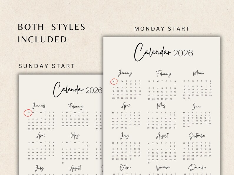 Minimalist Printable Calendar 2026 Monthly Planner 2026, US Letter ...
