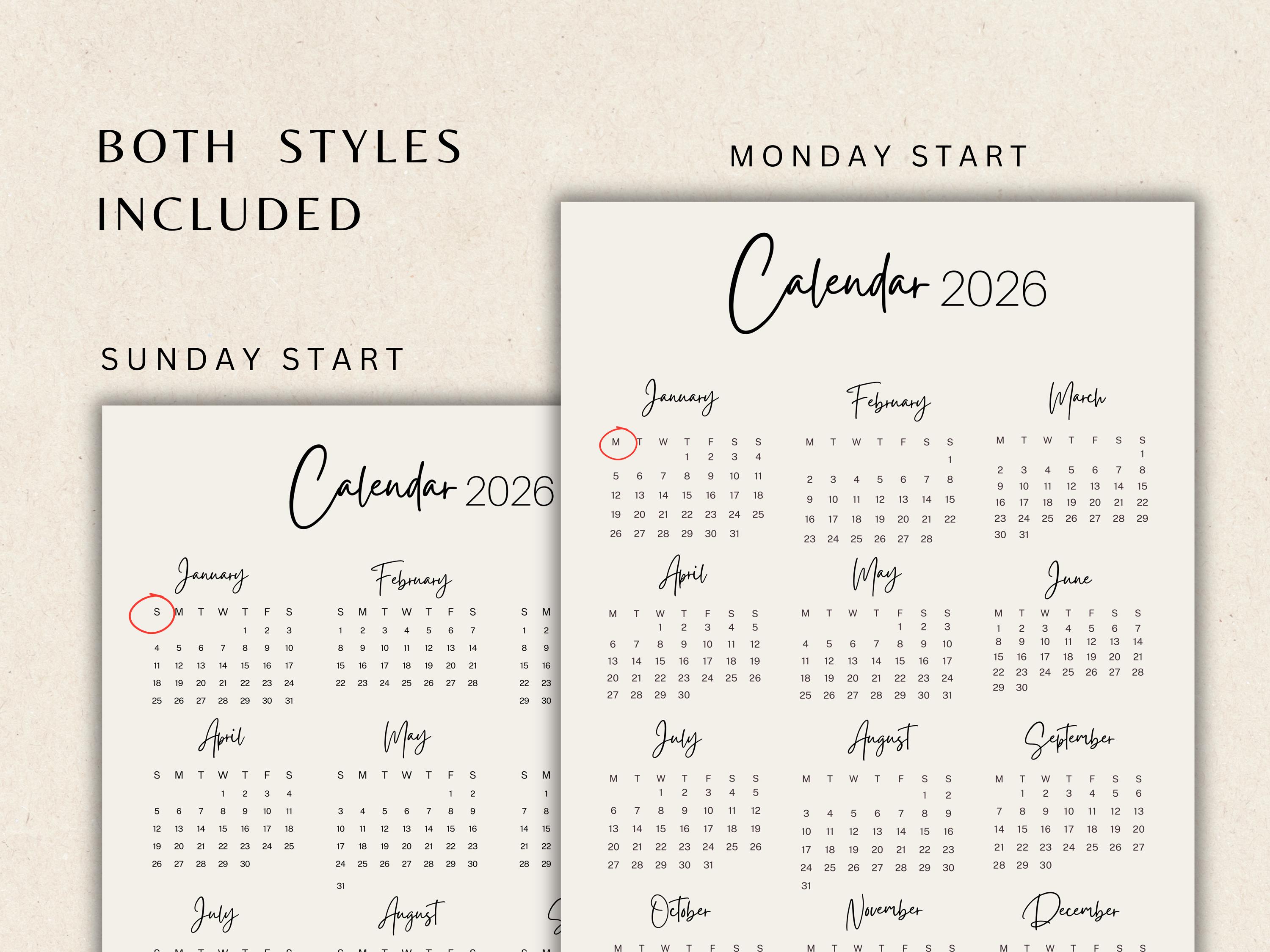 Minimalist Printable Calendar 2026 Monthly Planner 2026, US Letter ...