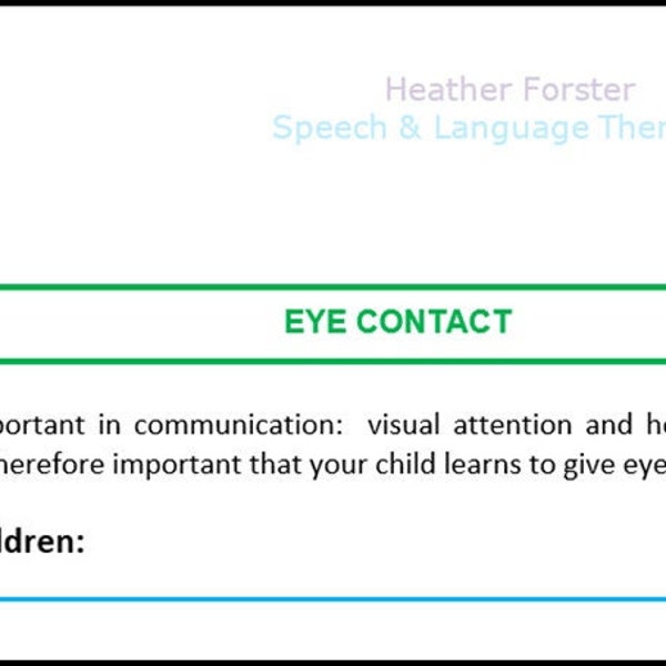 Speech & Language Therapy activity and info sheets to help develop your child's communication: developing eye contact