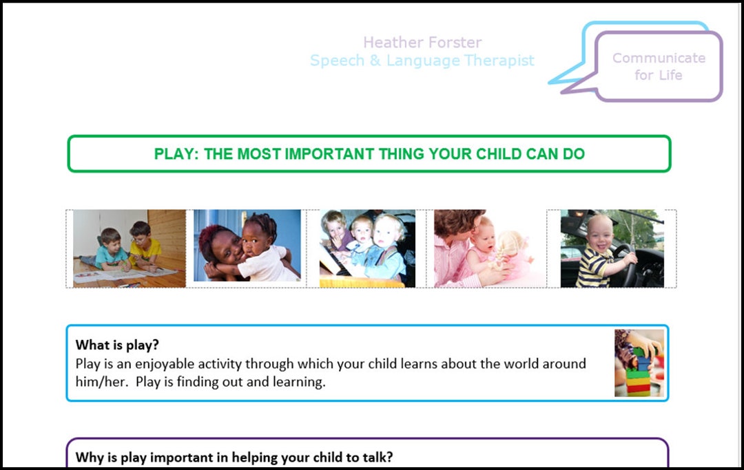 Speech & Language Therapy Activity and Info Sheets to Help Develop Your ...