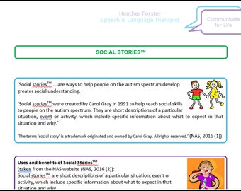 Speech & Language Therapy activity and information sheets to help develop your child's communication: using Social Stories TM