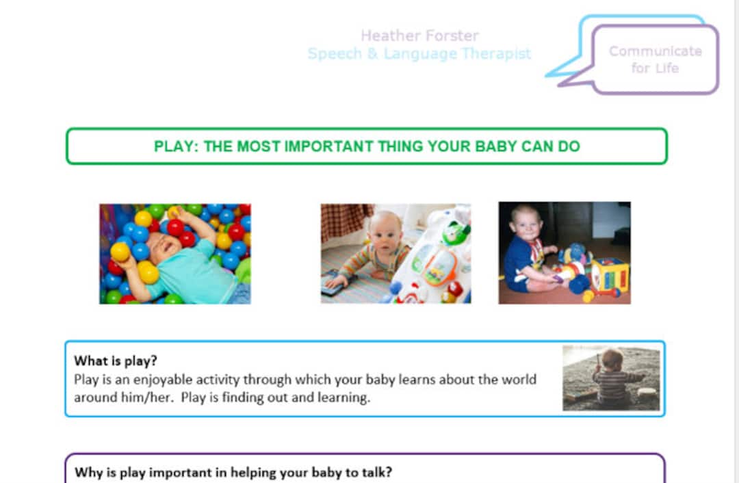 Speech & Language Therapy Activity and Info Sheet to Help Develop Your ...