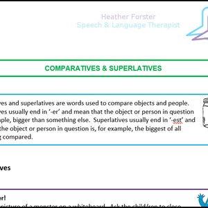 Speech & Language Therapy activity and information sheets to help develop your child&#39;s communication: comparatives and superlatives