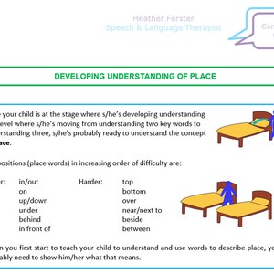 Fiches d'activité et d'information sur l'orthophonie pour développer la communication de votre enfant : comprendre les prépositions (placer les mots)