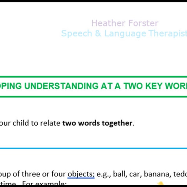 Speech & Language Therapy activity sheets to help your child: understanding language at 2 word level for parents with learning difficulties