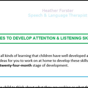Fiches d'activité et d'information sur l'orthophonie pour aider à développer la communication de votre enfant : compétences d'attention de 12 à 24 mois