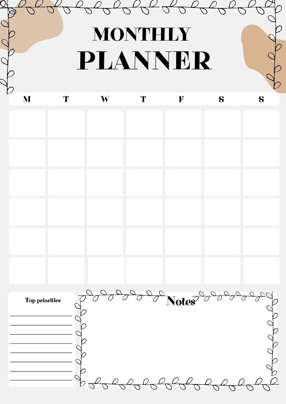 Monthly Planner Etsy