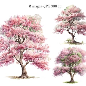 Cherry Tree Watercolor Clipart, Cherry Tree Clipart, Sakura Tree Watercolor, Forest Clipart, Tree Clipart, Cherry Blossom Art