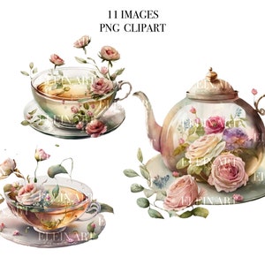 Tea party watercolor,Tea Illustration, Digital teapot,Watercolor cup clipart, Tea cup art, Watercolor print, Digital teapot, Watercolor rose