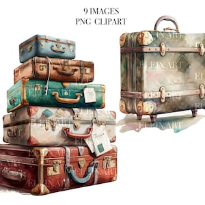Clipart valise de voyage, clipart voyage aquarelle, voyage illustration numérique, clipart vacances, tourisme clipart, ensemble de cliparts voyage
