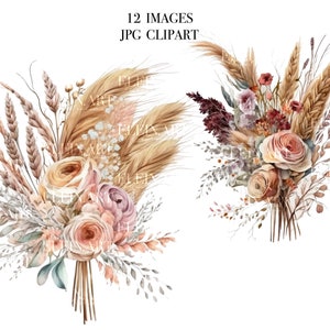 Aquarell Boho Blumenstrauß, Boho Blumen Bilder, Boho Blumen druckbare, Boho Blumen Kinderzimmer, Blumen Print Set, Aquarell Weizen