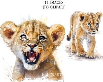 Safari Animals Clipart, Akwarela Baby Lion, Akwarela African Animals, Safari Baby Animals Bundle, Lion Nursery Printable
