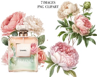 Fashion art perfume, Blush Pink, Pastel art clipart, Pink peony clipart, Perfume print, Perfume Bottle Watercolor, Watercolor Clipart