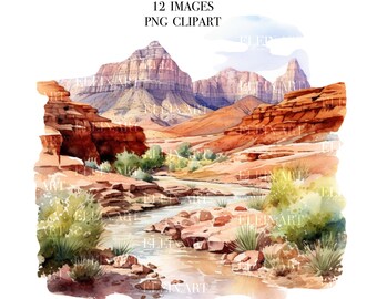 Western Desert Landscape, Western Landscape Prints, Western PNG Bundle, Arizona Desert Art Print, Western Clipart PNG, Landscape PNG