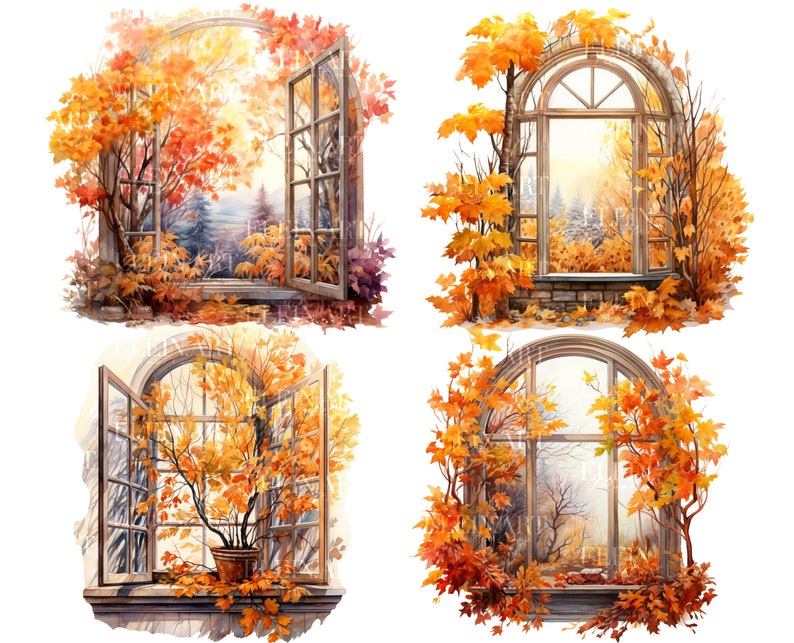 Autumn Window Clipart, Autumn Clipart, Window Watercolor, Autumn ...