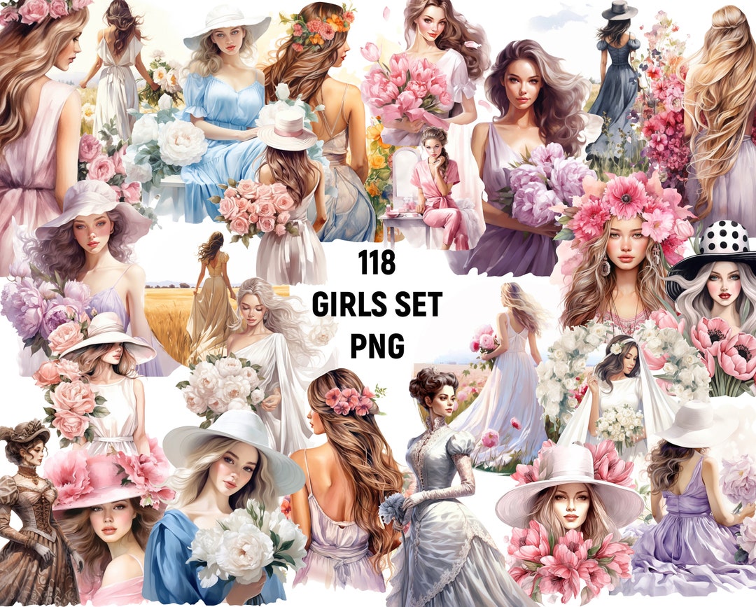 Watercolor Girl Clipart, Summer Girl Clipart, Digital Pink Girl Clipart