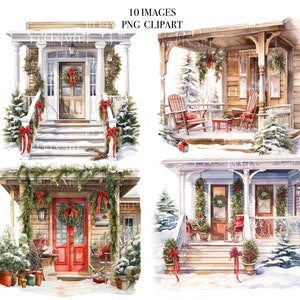 Watercolor Christmas Clipart, Winter Holidays, Christmas Clipart Bundle, Winter Porch, Christmas Cards Clipart, Christmas Decor Illustration