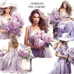 Clipart ragazza acquerello, acquerello ragazza estiva, clipart fiore ragazza, illustrazione ragazza, PNG ragazze primaverili, donna acquerello, clipart persone