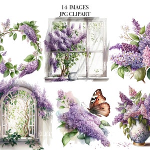 Imágenes Prediseñadas de acuarela lila, acuarela lila, imágenes prediseñadas de lila púrpura, imágenes prediseñadas de flores de primavera de acuarela, imágenes prediseñadas de flores de acuarela, PNG de ventana