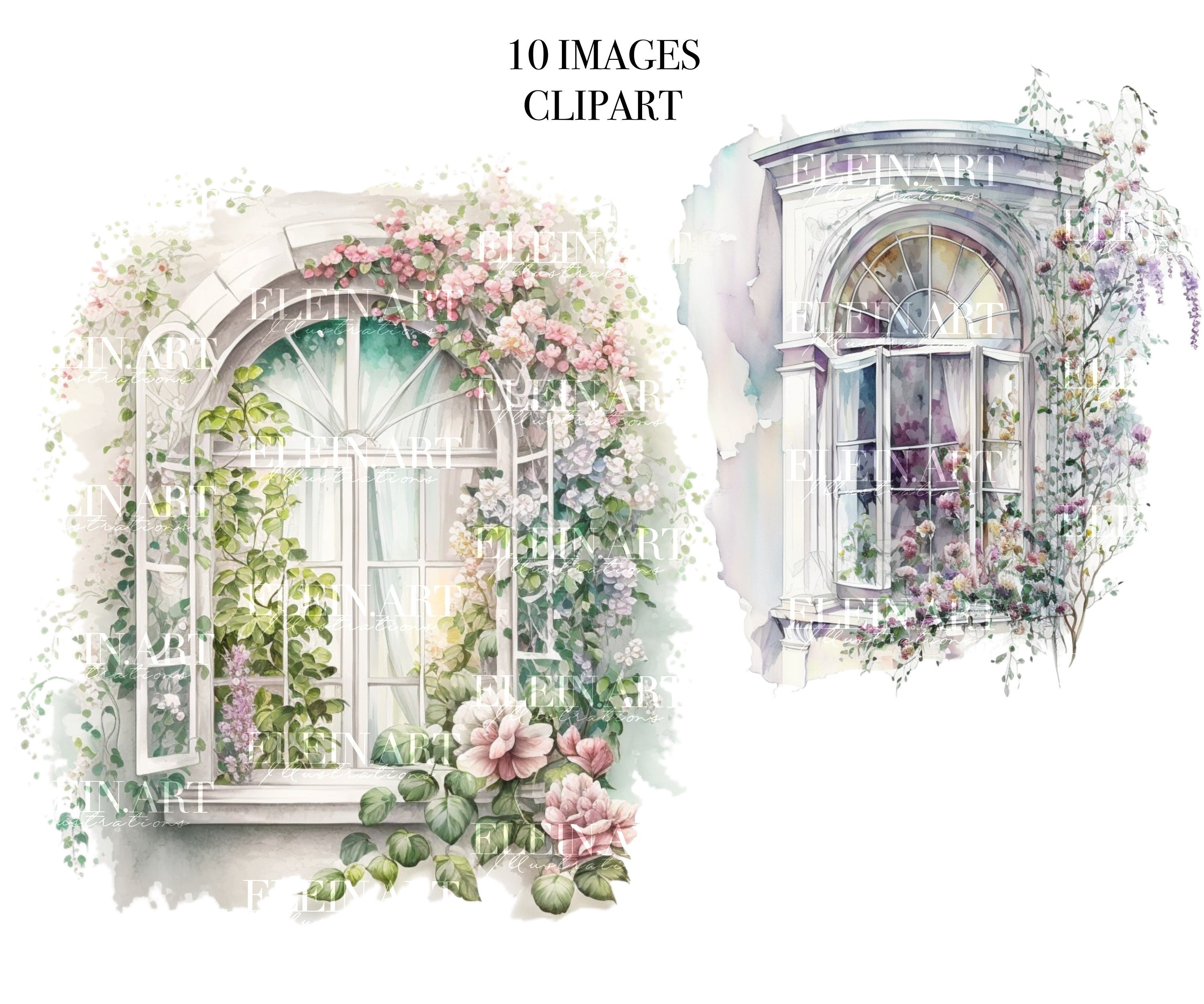 Floral Window Bundle Flower Window Watercolor Clipart Window Etsy