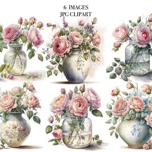 Watercolor Roses Clipart, Pink Roses Flower Watercolor, Flowers  PNG Clipart, Watercolor Flowers Clipart, Floral Bouquet Clipart, Roses PNG