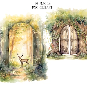 Waldfee Clipart, Waldfee Aquarell, Fee Tür Clipart, Fee Clipart, Märchen Bundle, Fantasy Clipart, Fantasiewald PNG