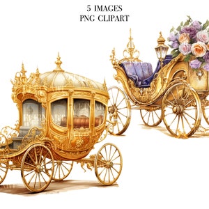 Princess Carriage Clipart, Cinderella Carriage PNG, Carriage Art, Princess Clipart Bundle, Fairytale Carriage Art, Watercolor Carriage