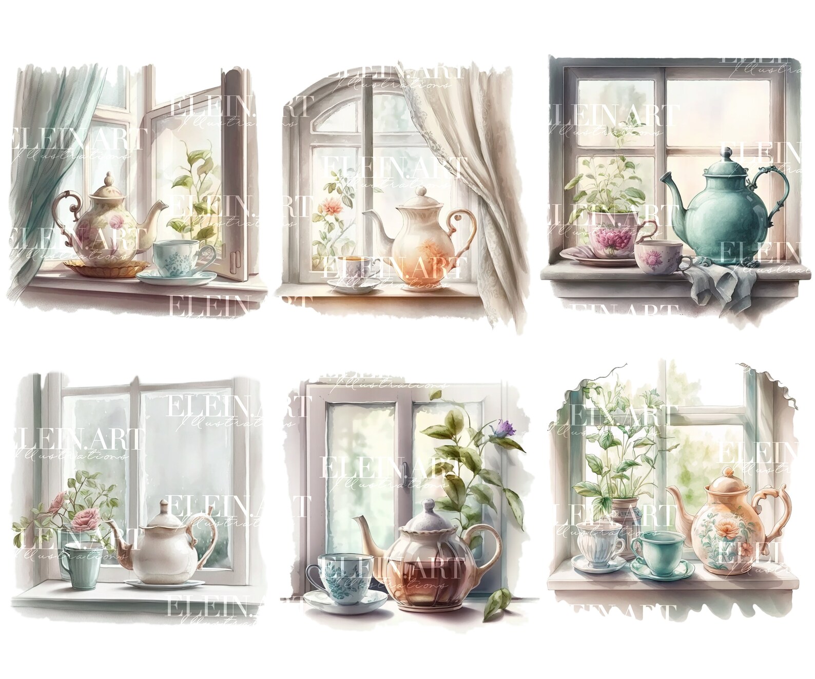 Window Or Tea Tea Party Watercolor Clipart Window Watercolor Clipart - Etsy