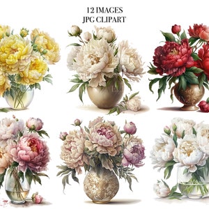 Aquarell Pfingstrosen Clipart, Vase mit Pfingstrosen Clipart, Blumen Aquarell Clipart, rosa Pfingstrose Clipart, Pfingstrose PNG, Sommer Pfingstrose digitale Kunst