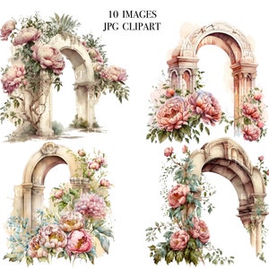 Watercolor Arches Clipart, Garden Flowers Clipart, Magic Garden Clipart, Secret Garden, Watercolor Garden Clipart, Garden Floral Clipart