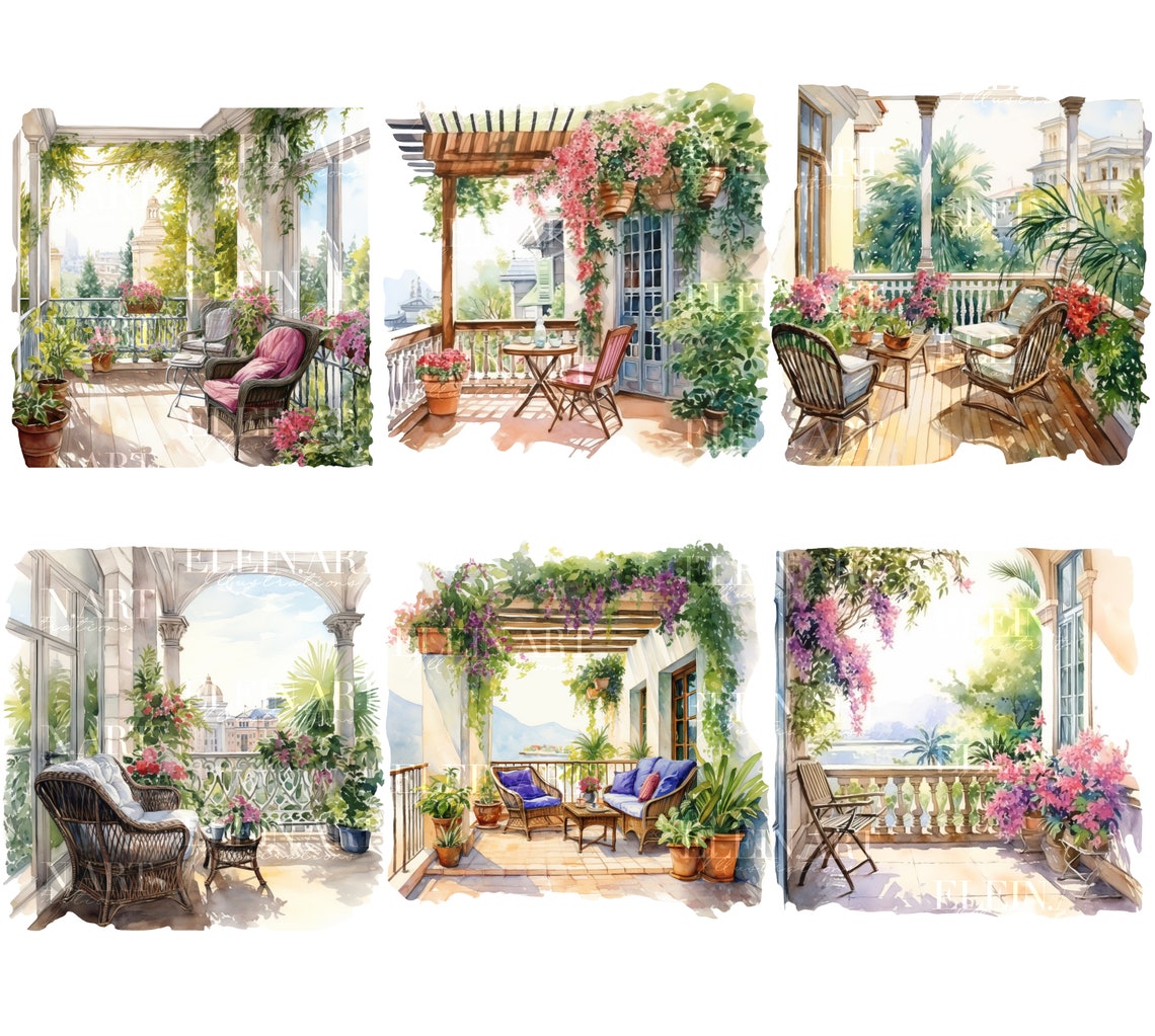 Watercolor Porch Clipart, House Porch Clipart, Landscape Clipart ...