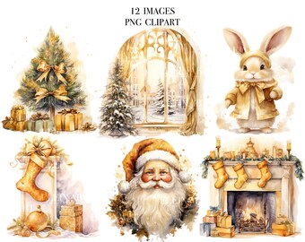 Watercolor Christmas Clipart PNG, Christmas Bundle Clipart, Christmas Decor Clipart, Watercolor Winter Clipart PNG, Christmas Illustration