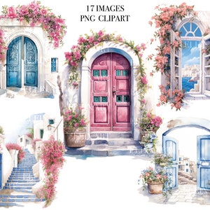 Deur Clipart, Window Clipart, Deur Aquarel, Window Bundel PNG, Flower Window Aquarel, Floral Door PNG, Fantasy Clipart, Griekenland Clipart