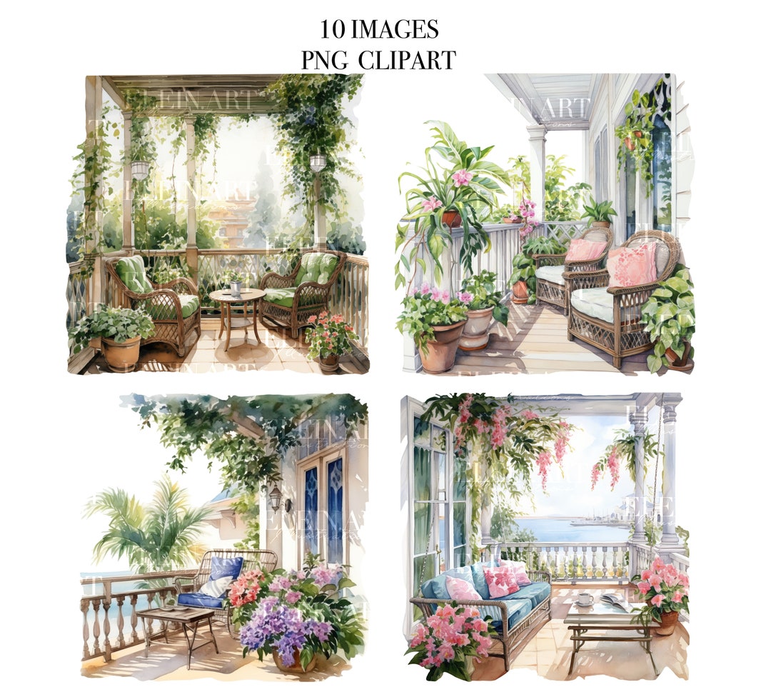 Watercolor Porch Clipart, House Porch Clipart, Landscape Clipart ...